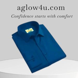 Navy Spandex Glossy Fabrics Shirt